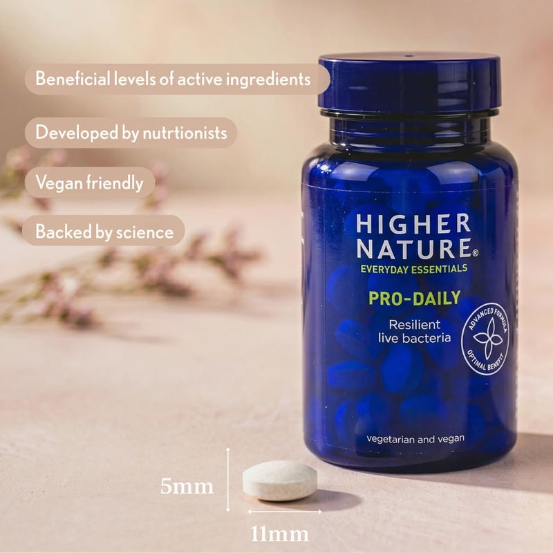 Higher Nature - Pro-Daily - Probiotic & Prebiotic - FOS - for Gut Health - Probiotics for Women & Men - Gluten Free - Vegan & Vegetarian - 90 Tablets 90 count (Pack of 1)