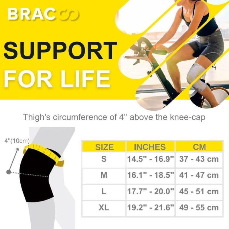 [Australia] - Bracoo KE92 Knee Sleeve for Men and Women | Elastic knee support with compression effect and side stabilizers - ideal for volleyball, fitness, sports and everyday life (Black Pair, M) Black Pair 