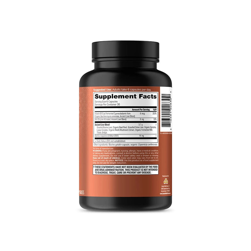[Australia] - Ancient Nutrition Organ Supplements, Grass-Fed and Wild Organ Complex Capsules, Beef & Lamb Liver, Supports Healthy Blood, Gut, and Liver, 180 Ct 