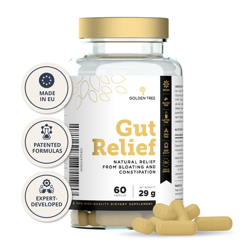 Golden Tree Gut Relief – Herbal Supplement with Chinese Star Anise, Licorice Root and Enzyme Blend – Quercetin & Trans-Resveratrol – 60 Vegetarian Capsules 60 count (Pack of 1)