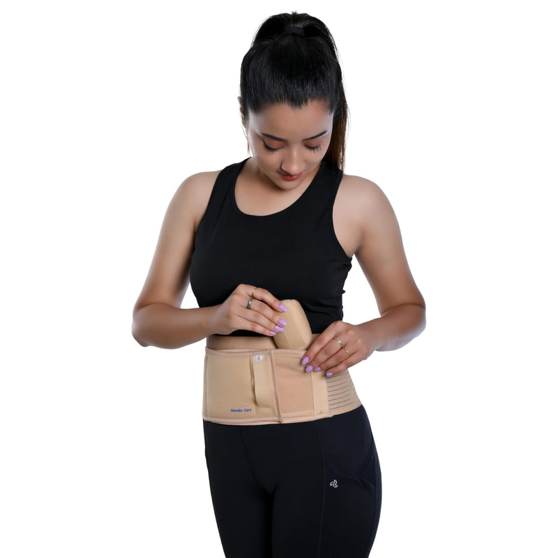 Wonder Care- Umbilical Hernia Support Belt Abdominal Binder for Belly Button Hernias or Navel Hernias, Hernia pain relief Brace, Beige (L, 36"-40") L(36"-40")