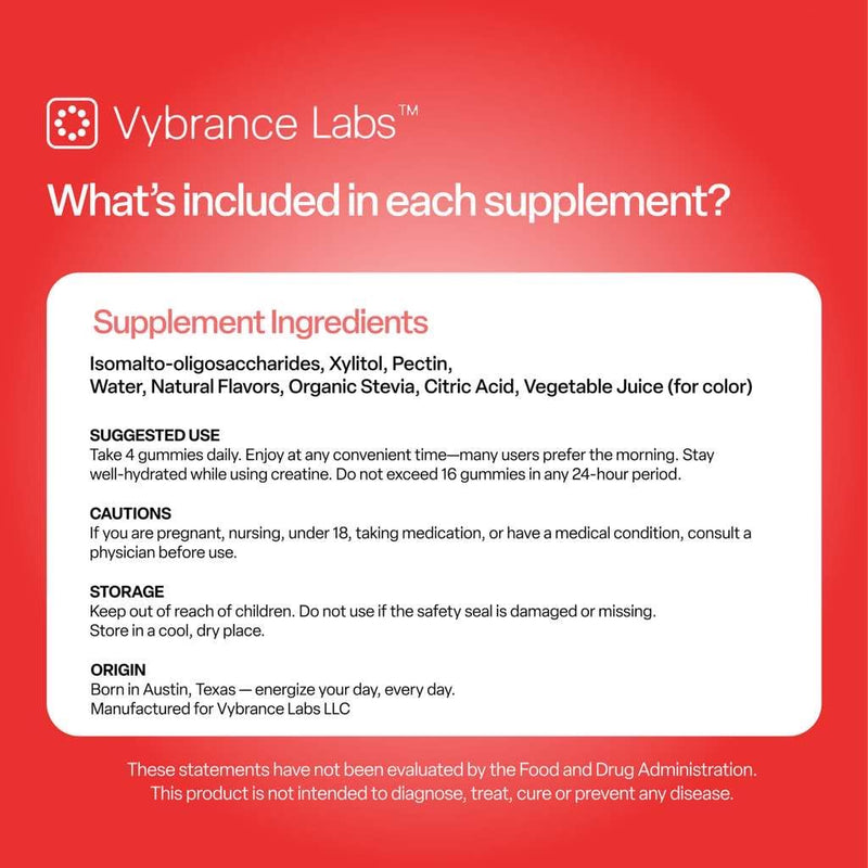 VYBRANCE LABS Creatine Monohydrate Gummies for Women | 5g per Serving, Sugar-Free | Taurine + Vitamin B12 | Strength, Energy & Focus Support | Vegan | Also for Men | Watermelon