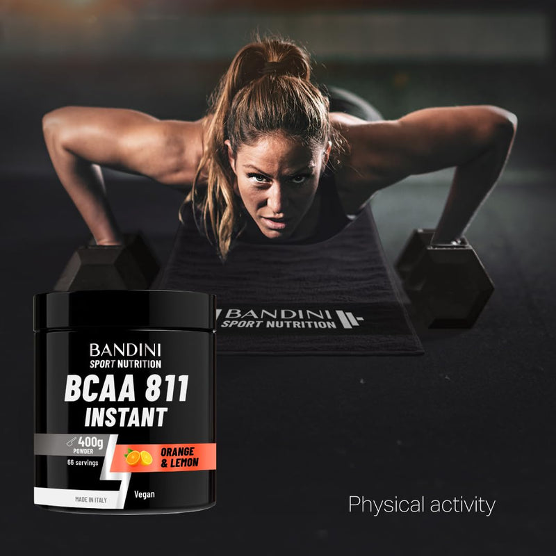 Bandini® BCAA 8 1 1 Powder 400gr 100% Vegan | BRANCHED Amino ACIDS in Flavoured Powder with 8:1:1 Ratio - BCAAs 8.1.1 Aminoacids for Gym and Sports Pre Intra & Post Workout | Orange and Lemon Flavour 400g (pack of 1)