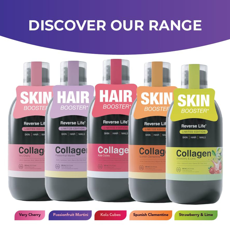 Reverse Life - Limited Edition Passionfruit Martini Hair Booster - 5,000mg Hydrolysed Collagen with Biotin, Zinc, Vitamin C and B12-30-Day Dose - Collagen Supplements - 450ml 30 Day Supply