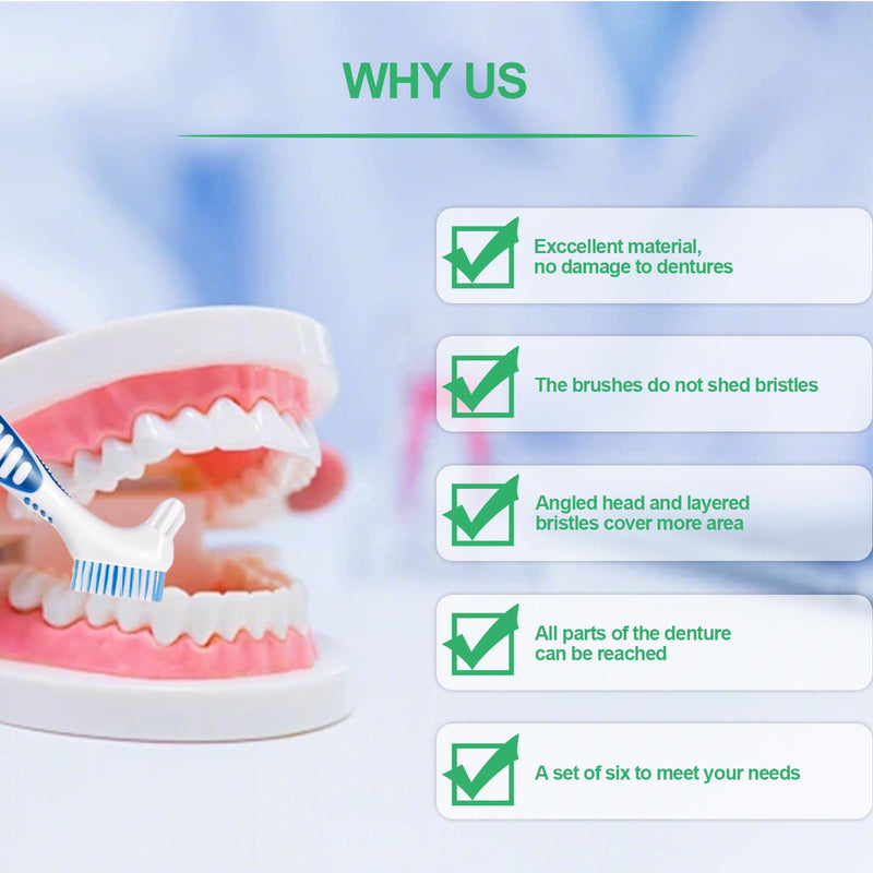 [Australia] - Denture Brush 6Pcs Denture Toothbrushes,Denture Cleaning Care Cleaning Brush,Double Sided Toothbrush for Denture Cleaning Care 6 COUNT 