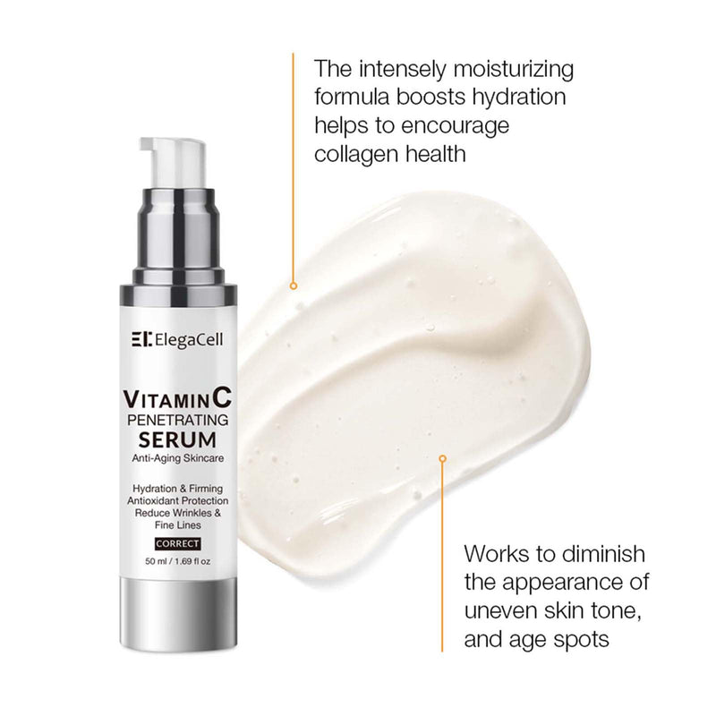 ElegaCell Super Vitamin C Serum for Women Over 70 - All-in-One Hydrating Anti-Aging Formula by Vitamin C, Hyaluronic Acid, Caffeine-Firming, Hydrating,Lifting, Face Wrinkles 1.69 fl oz 1.69 Ounce (Pack of 1)