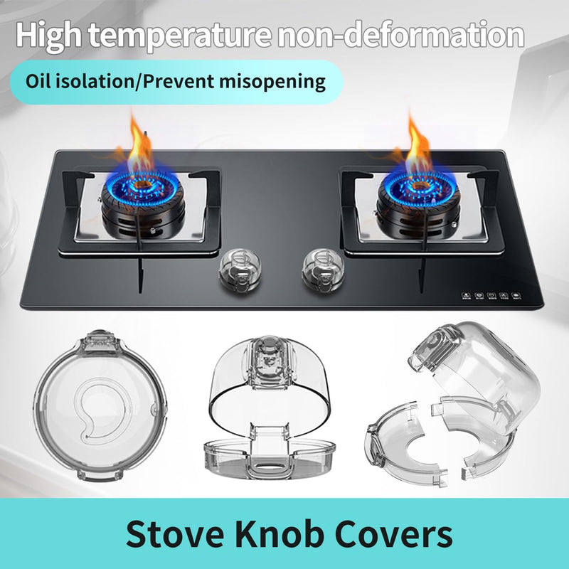 [Australia] - Stove knob Safety Covers (5-Pack) - Child Proof Gas Stove Knob Locks, Baby Proofing Safety Covers for Gas Stoves & Ovens, Heat Resistant & Durable, Easy to Install, Transparent 