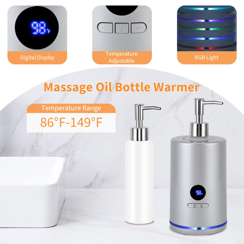 [Australia] - Massage Oil Warmer with 2 Bottles, Professional Electric Lotion Warmer Bottle, Digital Display, Rapid Heating, Automatic Massage Oil Heater for Salon Spa Massage (Silver) Silver 