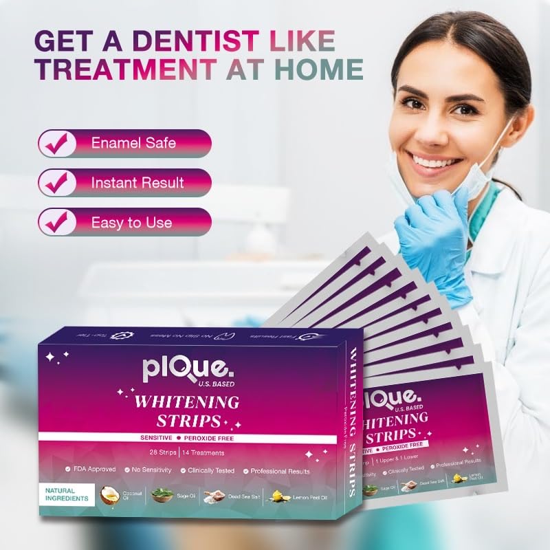[Australia] - Peroxide Free Teeth Whitening Strips 14 Treatments - New Gentle Formula for Sensitive Teeth. Deep Stain Removal - Coconut Oil, Sage, Lemon Peel, Dead Sea Salt for Beautiful Bright Smile. (28 Strips) 