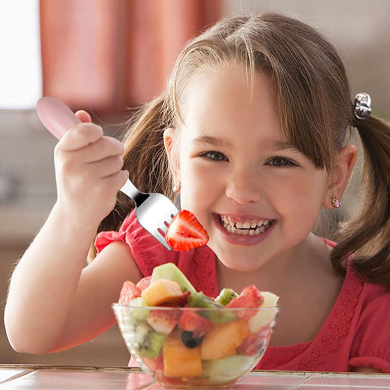 [Australia] - Pimoys 6 Pieces Toddler Forks Baby Forks for Self Feeding, Kids Forks with Round Handle, Stainless Steel Toddler Utensils Children's Safe Silverware Set BPA Free, Dishwasher Safe blue/green/pink 