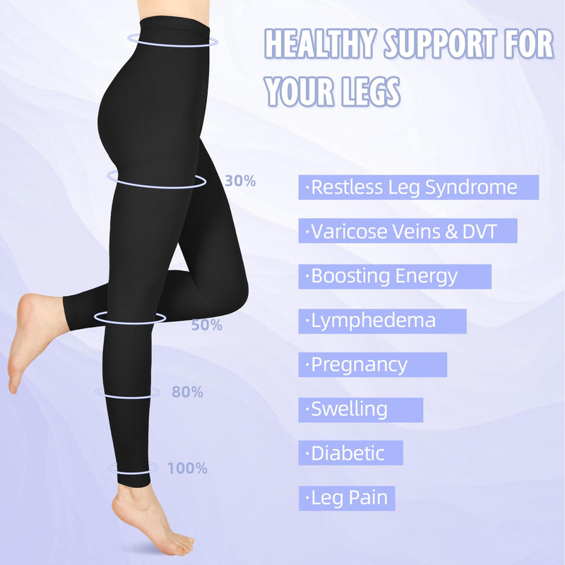 [Australia] - Compression Pantyhose for Women & Men, 20-30mmHg Medical Graduated Compression Leggings, Waist High Compression Stockings for Varicose Veins Edema Flight Large Black 