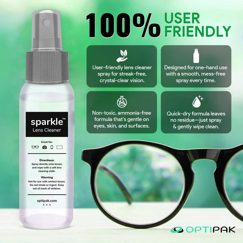 [Australia] - Sparkle Anti-Reflective Lens Cleaner Spray kit | (2) 2oz Glasses Cleaner Spray + (2) Microfiber Cloth for Eyeglasses, Sunglasses, Lenses, Screens and Camera Cleaning Kit (4 Piece Set) Silver | 2x2oz Lens Spray + 2 Microfiber Cloth 2 Fl Oz (Pack of 2) 