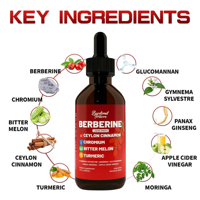 [Australia] - Berberine Drops with Ceylon Cinnamon Supplement, Berberine HCL, Chromium, Bitter Melon & Turmeric Liquid Drops for Immune Health & Metabolic Support, Fast Absorption - 4 fl oz 