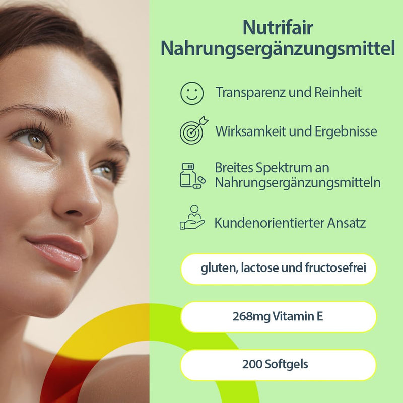 [Australia] - Vitamin E 400 IU - with 268mg vitamin E per softgel - 200 softgels - high dosage - German production & laboratory testing - NutriFair | Premium & fair 