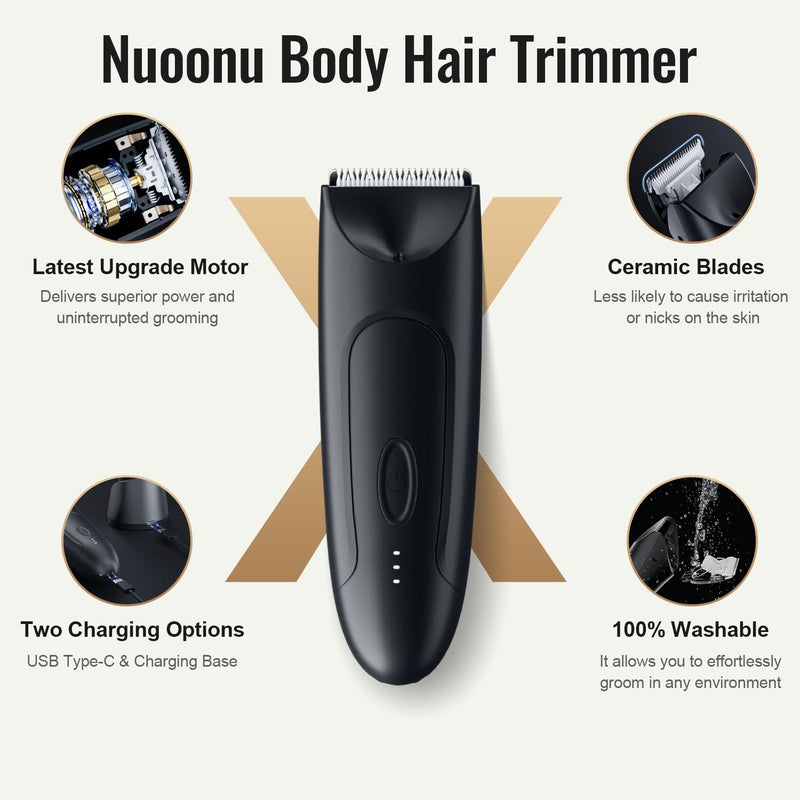 [Australia] - CLEVEB Body Hair Trimmer for Men & Women, Waterproof Rechargeable, Length Adjustable, Multifunctional Shaver with LED Indicator 