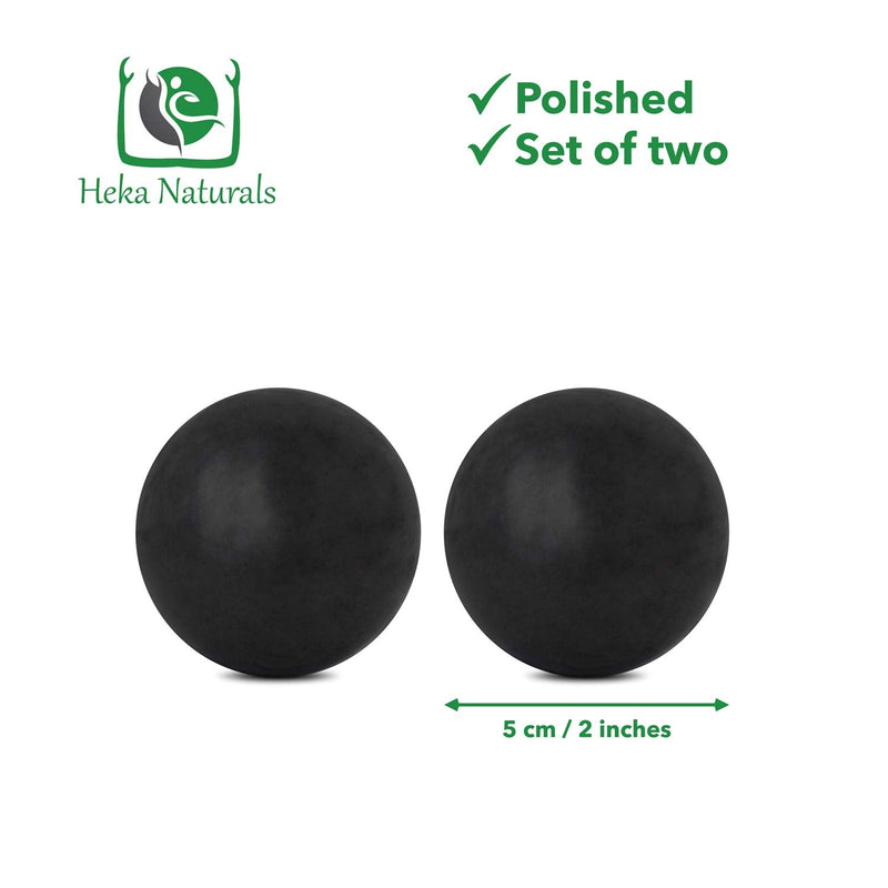 [Australia] - Heka Naturals Shungite Mineral Stones Polished Ball Set of 2 | Anti Stress Feng Shui Decoration - Natural Gemstones Spiritual Chakra Crystals Stones - Massage and Mediation (Polished Balls 5 cm) Polished Ball 5 cm 