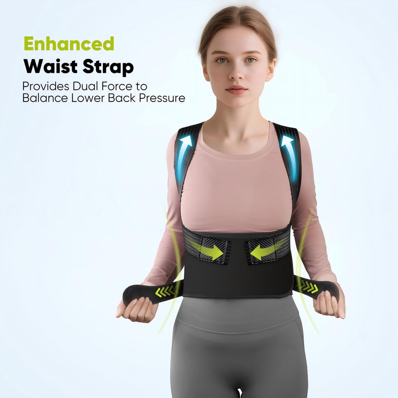 [Australia] - Back Brace Posture Corrector for Women & Men - Elastic Shoulder Straps, Full Back Support, Upper/Lower Pain Relief - Scoliosis, Hunchback Medium Black & Gold 