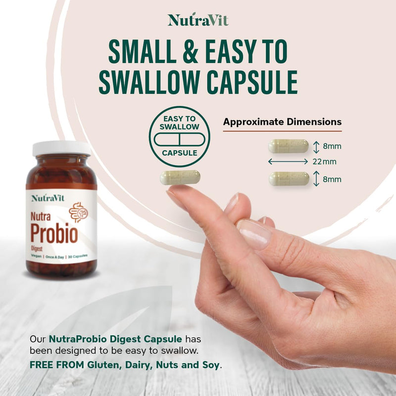 NutraProbio Digest - 20 Billion Probiotic Cultures for Gut & Digestive Health - with Added Prebiotics, Inulin & FOS - Improves Digestion & Immune System - NutraVit, 30 Capsules