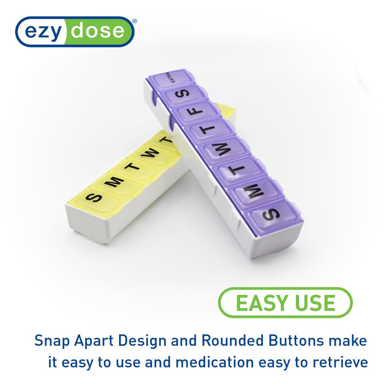 EZY DOSE Weekly (14-Day) Daily Pill Case, Medicine Planner, Vitamin Organizer, Supplement Container, 2 Detachable Weeks + Extra, Large Snap Compartments, Easy Open, Color May Vary, BPA Free Large (14-Day)