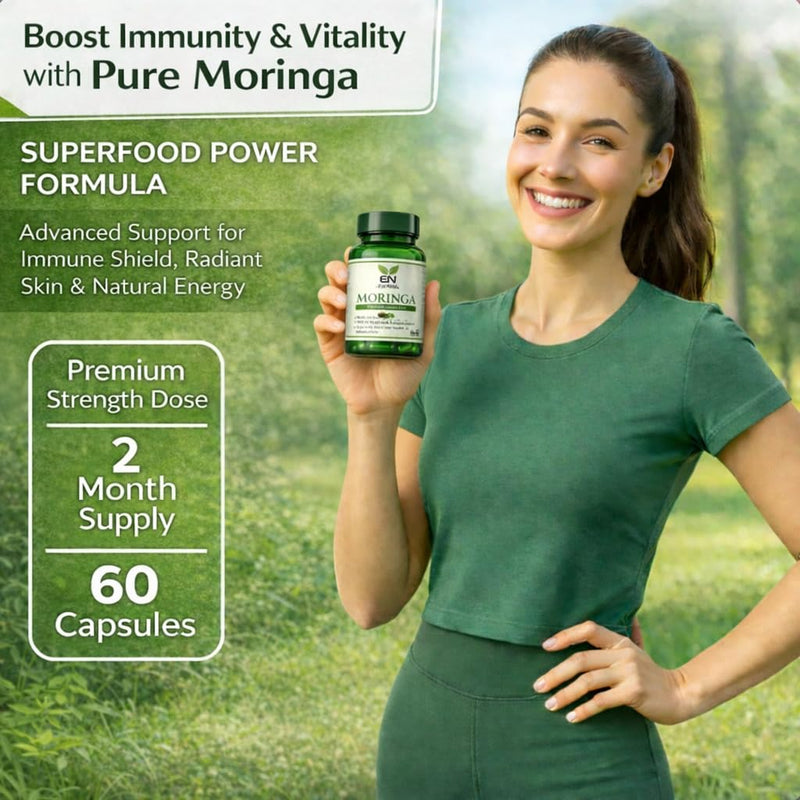 Moringa Capsules 500mg – 60 Vegetarian Capsules – Moringa Leaf Powder Supplement – Natural Antioxidant Superfood – Supports Energy, Metabolism, Skin & Hair Health – Herbal Supplement