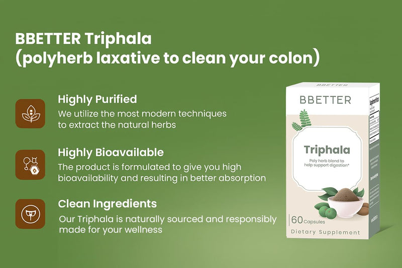 [Australia] - BBETTER Triphala ‚Äì Ayurvedic Herbal Supplement with Amla, Haritaki & Bibhitaki for Occasional Constipation & Bloating ‚Äì Supports Digestion, Healthy Bowel Function, Colon Cleanse & Detox - 60 Capsules Pack of 1 