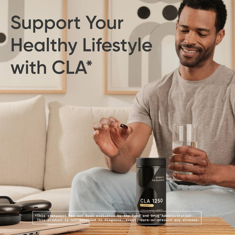 [Australia] - Sports Research CLA - 1250mg with Active Conjugated Linoleic Acid for Men and Women | Non-GMO, Soy & Gluten Free - 95% (90 Softgels) 90 Count (Pack of 1) 