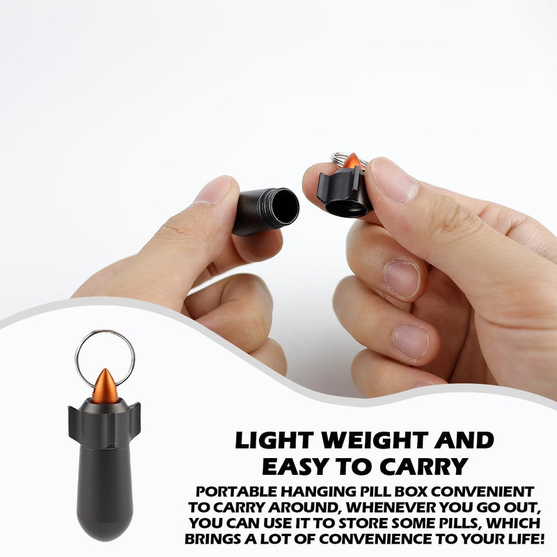 Keychain Pill Box Portable Mini Pill Case Small Aluminum Medicine Holder Pill Storage Box Waterproof Vitamin Aspirin Keyring Container for Outdoor Traveling