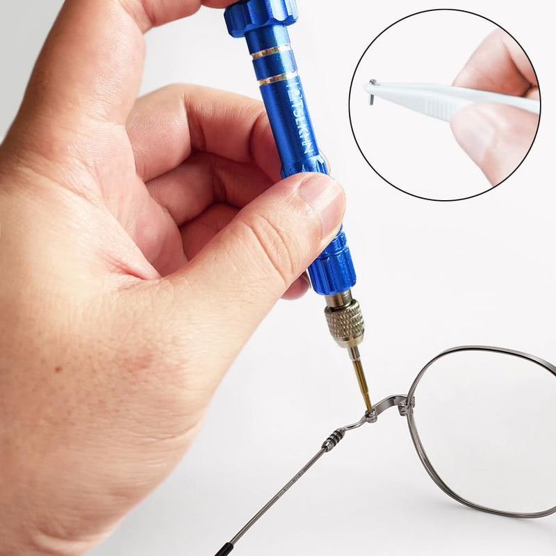 [Australia] - PTSLKHN Eye Glass Repairing Kit, Eyeglass Screwdriver with Screws, Small Precision Screwdriver and 15 Types Eyeglass Screws Blue With Screws 
