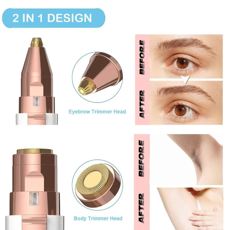 [Australia] - Eyebrow Razor,Facial Hair Removal for Women, (USB Rechargeable), 2 in 1 Eyebrow Trimmer and 100% Painless Hair Remover with Light for Nose, Lips, Face, Body White 