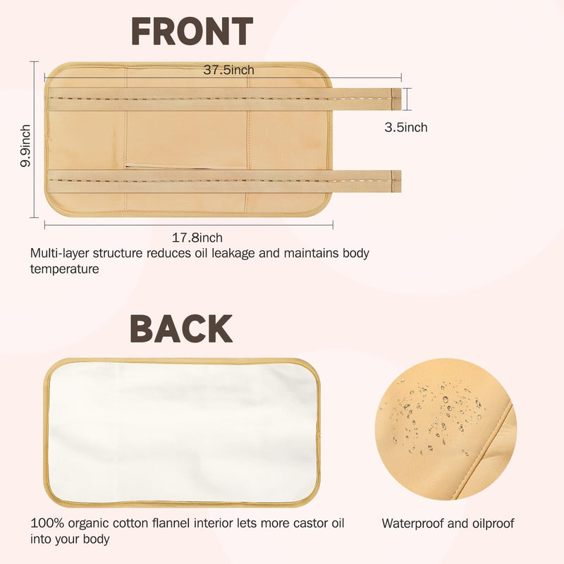 [Australia] - 3Pcs Castor Oil Pack Wrap, Reusable Organic Castor Oil Pack for Liver Detox Insomnia, Constipation and Inflammation, Adjustable Elastic Strap Bamboo Cotton Machine Washable, Less Mess Anti Oil Leak Khaki 