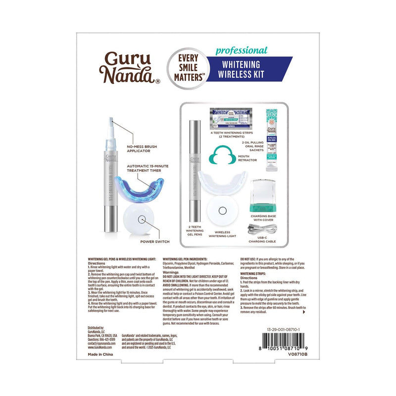 [Australia] - GuruNanda Professional Teeth Whitening Wireless Kit with LED Light & Whitening Pen, Helps Remove Surface Stains from Coffee, Food, Soda, 40 Treatments 