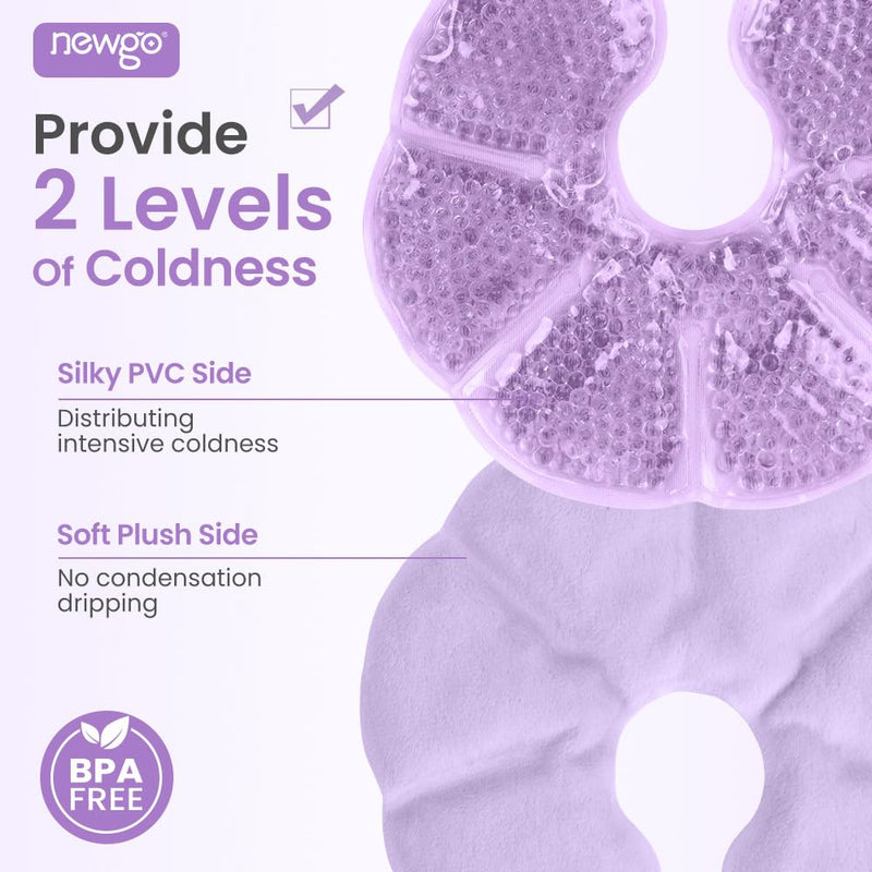 NEWGO Breast Ice Pack 2 Pack Gel Ice Pack for Breast Surgery, Reusable Nursing Ice Pack Hot or Cold Therapy Breast Pad for Breastfeeding, Engorgement Relief (Purple)