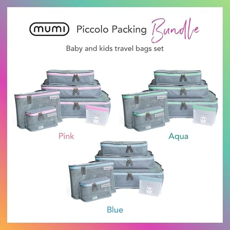 MUMI Piccolo Packing Bundle – Baby Travel Organizer Set of 6 | Packing Cubes & Toiletry Bags for Baby Essentials | Diaper Bag & Suitcase Organizer | New Parent Gift Set Blue