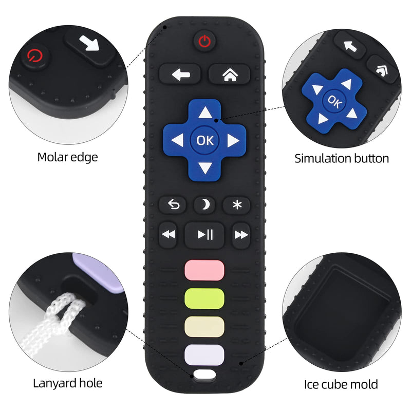 [Australia] - Chuya Baby Teether Toy Chew Toy for Babies 3-24 Months TV Remote Control Shape Teething Relief Baby Toys for Infants (Black) Black 