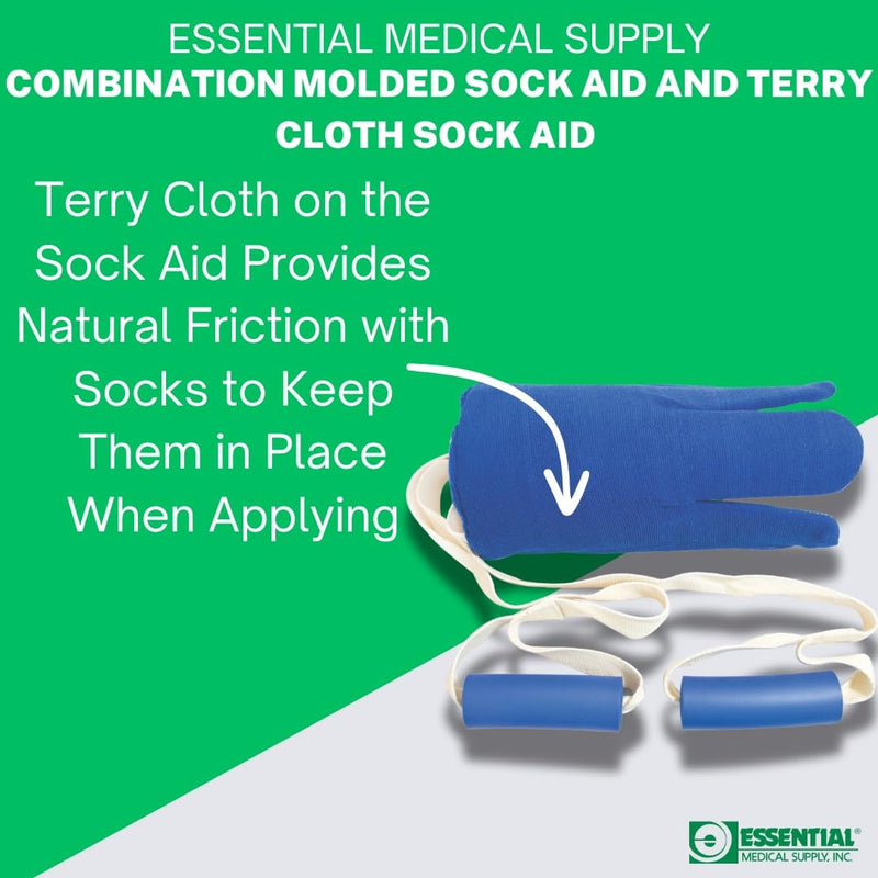 [Australia] - Essential Medical Supply Combination Molded Plastic Sock and Stocking Aid and Terry Cloth Sock Aid - Two Sock and Stocking Donners in One Package for Adults and Seniors 