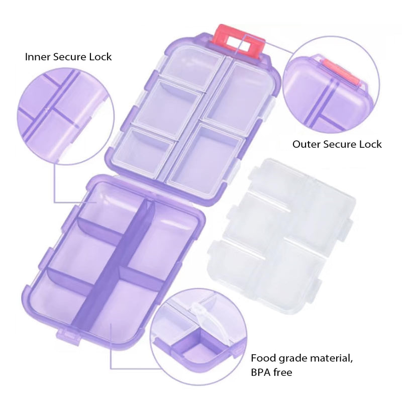 Travel Pill Organizer Portable Pocket Pill Case Small Pill Box for Purse Medicine Organizer Have 10 Compartments Storage Vitamin Fish Oil by INVODA (Purple) Purple