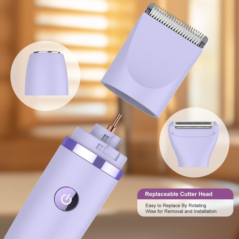 [Australia] - 3-in-1 Electric Razor IPX7 Waterproof Bikini Trimmer Wet & Dry Use Painless Personal Trimmer Groomer for Ladies Face Body Legs Bikini Public Hairs Electric Lady Shaver with Replaceable Heads Purple 