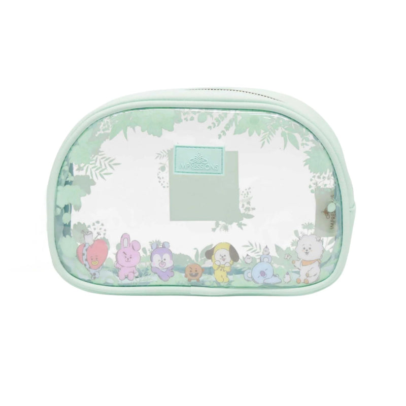 Impressions Vanity BT21 2-Bundle Set: 3 PC Makeup Bag Set with Large, Medium and Small Pouches and 7 PC BT21 Makeup Brush Set with Natural Garden Design Handles