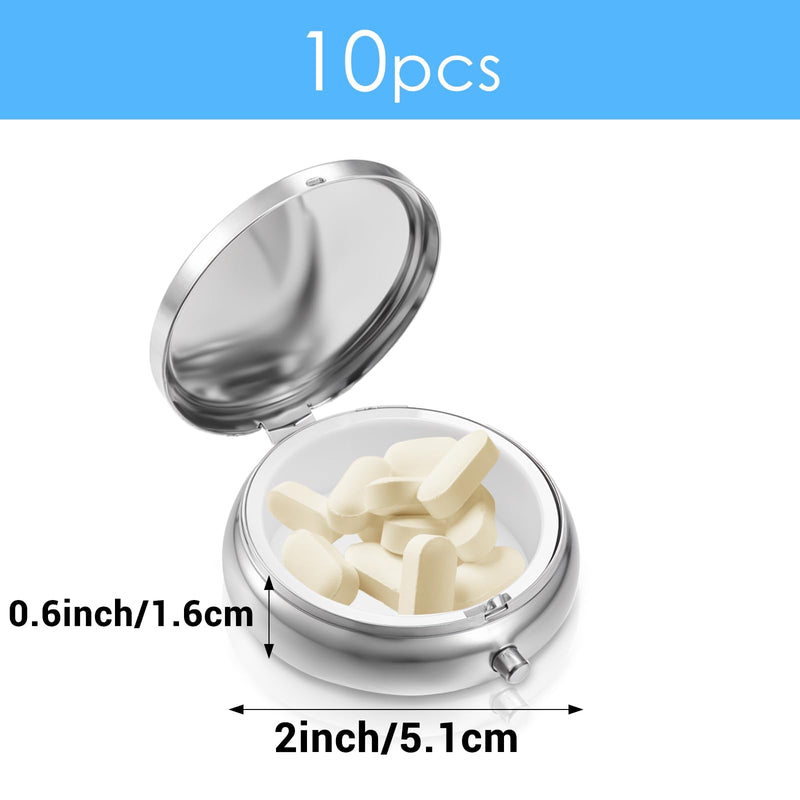 Molain 10Pcs Pill Organizer, Pill Box with Mirror, Portable Small Pill Case for Purse or Pocket, Cute Metal Pill Holder for Travel, Vitamins, Medication, Supplements 10 Pieces