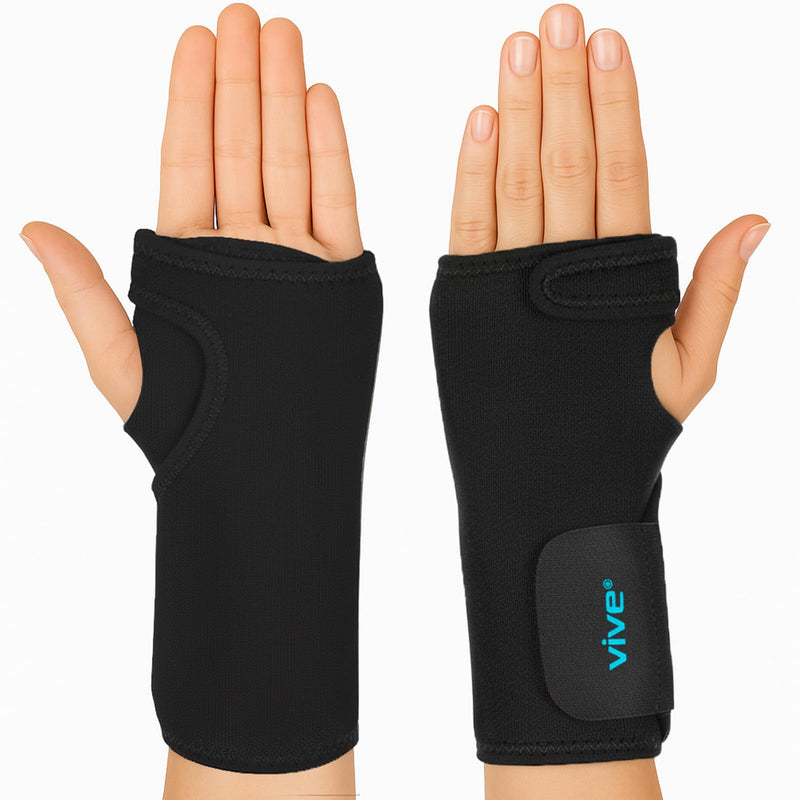 Vive Wrist Brace - Carpal Tunnel Hand Compression Support Wrap for Men, Women, Tendinitis, Bowling, Sports Injuries Pain Relief - Removable Splint - Universal Ergonomic Fit (Black, Left) Black
