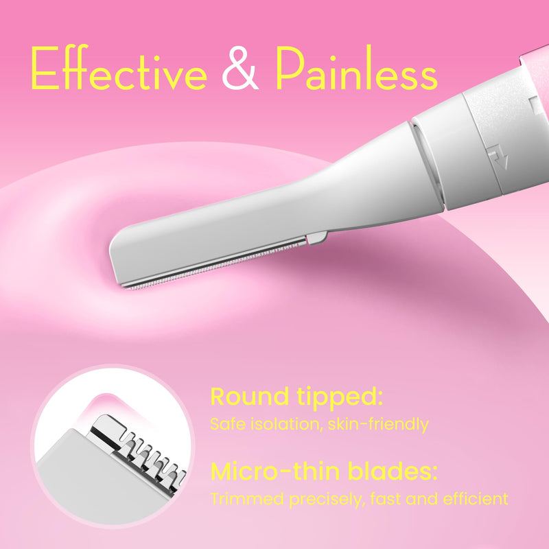 [Australia] - Facial Hair Removal for Women, Painless Eyebrow Trimmer with Pivoting Head, Electric Battery Operated Body Hair Remover with 2 Replaceable Blade for Face Neck Chin Bikini, Pink 