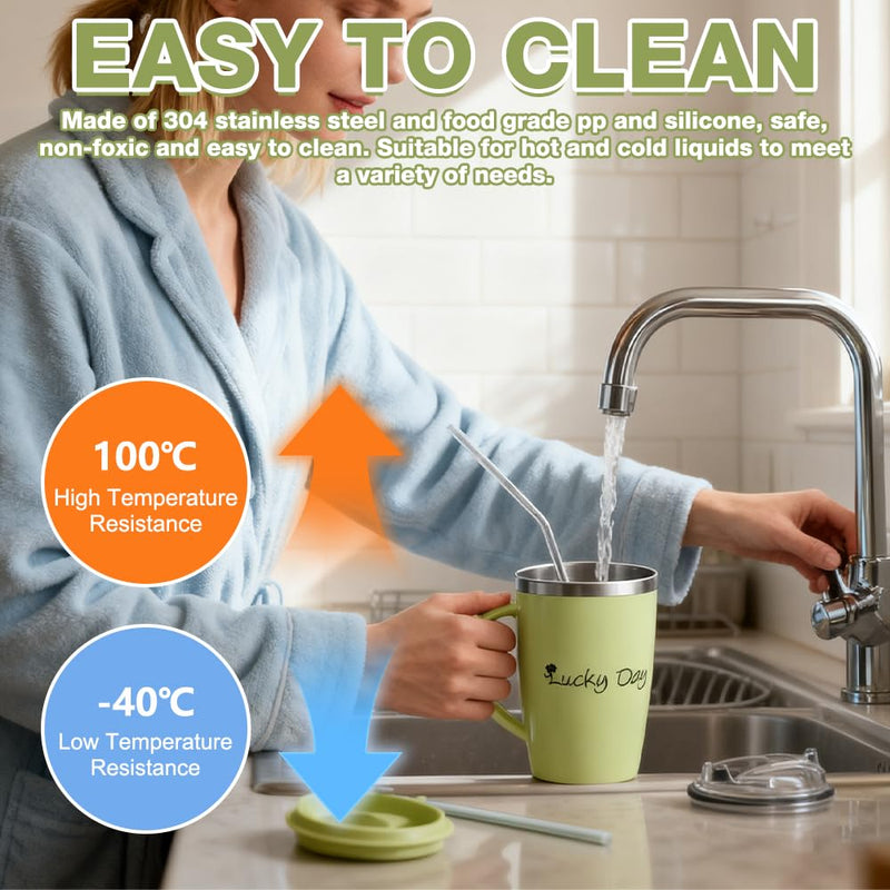 Adult Sippy Cup, 350 ml Adult 3 in 1 Sippy Cup with Lid and Straw, Stainless Steel Drinking Cups for Elderly, Spill Proof Adults Drinking Cup for Elderly, Disabled People, Patients (Green)