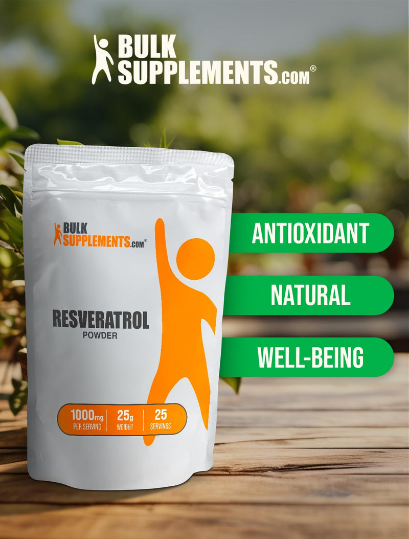 [Australia] - BulkSupplements.com Resveratrol Powder - Resveratrol Supplement, Polygonum Cuspidatum, Resveratrol 1000mg - Antioxidant & Gluten Free, 1000mg per Serving, 25g (0.88 oz) (Pack of 1) 25 Servings (Pack of 1) 