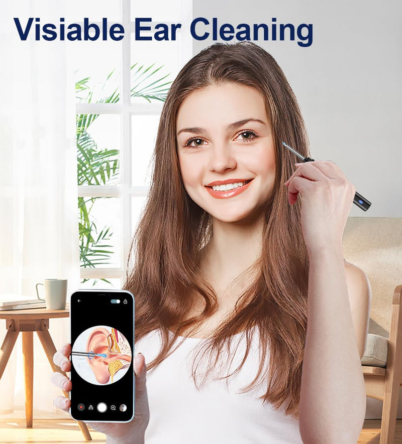 [Australia] - Ear Wax Removal, Ear Cleaner with Camera, Ears Wax Removal Kit with 1296P HD Ear Otoscope with 6 LED Lights, Earwax Removal Tool for iPhone, iPad & Android Smart Phones Black Standard 
