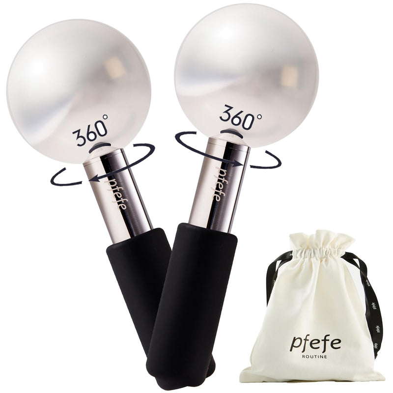 [Australia] - Pfefe 360 Rotating Ice Globes for Face & Eyes, Unbreakable Stainless Steel Cryo Sticks for Beauty Routines, Facials Cold Roller Colling Globes for Puffiness, Wrinkles, Dark Circles, Headaches Black 