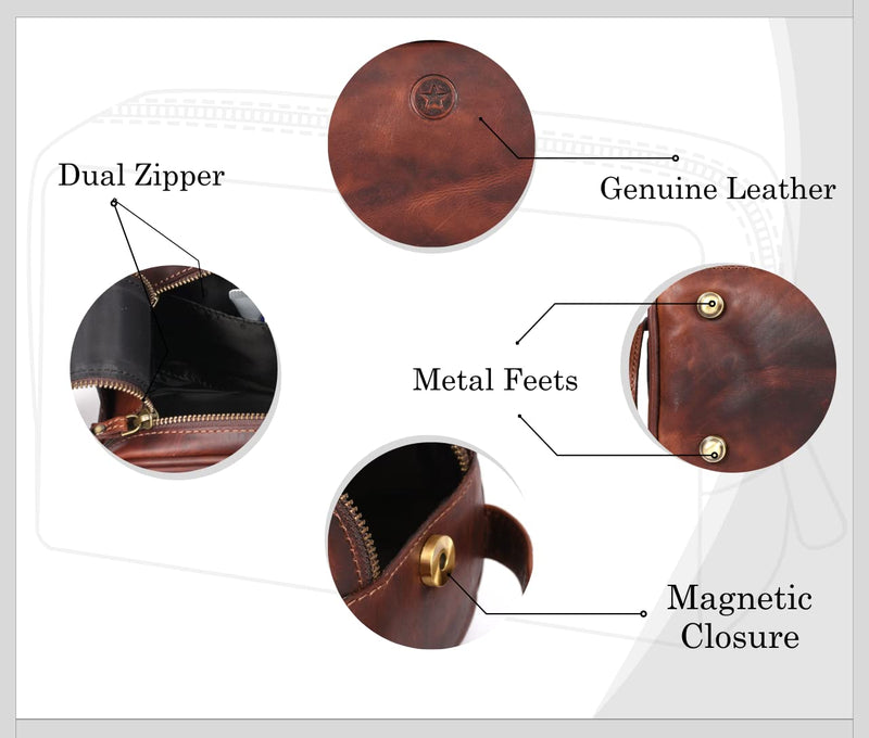 10" Premium Leather Toiletry Travel Pouch With Waterproof Lining | King-Size Handcrafted Vintage Dopp - Kit By Aaron Leather Goods (Dark Brown) Dark Brown
