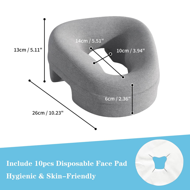 [Australia] - Ergonomic Face Down Pillow for Massage – Memory Foam Face Pillow with Detachable Cover, Ideal for Prone Sleepers, Stomach Sleeping, Post-Eye Surgery Recovery, Spa, and Beach Tanning (Grey) Grey 