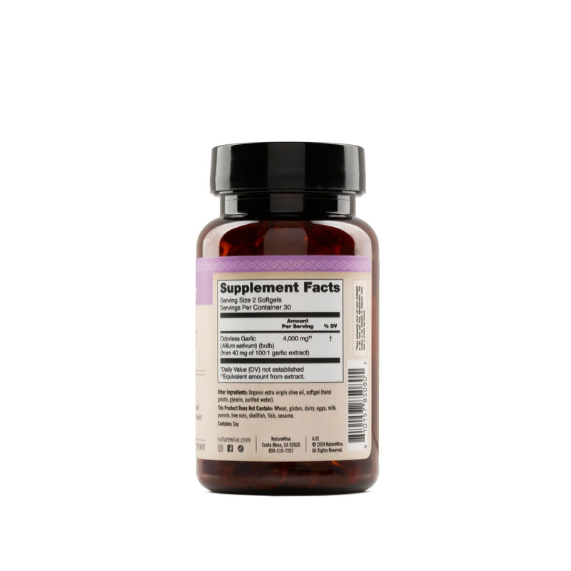[Australia] - NatureWise Odorless Garlic Supplement 4000mg - Ultra Potent 100:1 Extract - Healthy Cholesterol Formula, Heart Health Support - Non-GMO, Gluten Free, with Halal Gelatin - 60 Count[30-Day Supply] 60 Count (Pack of 1) 