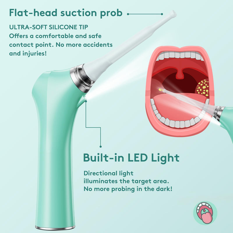 [Australia] - Electronic Vacuum Tonsil Stone Remover - Tonsil Stone Removal Kit with Built-in LED Light & 3 Suction Mode - Fight Bad Breath Oral Irrigator & 5X Magnifying Mirror for Tonsil Stone Removal - Green 