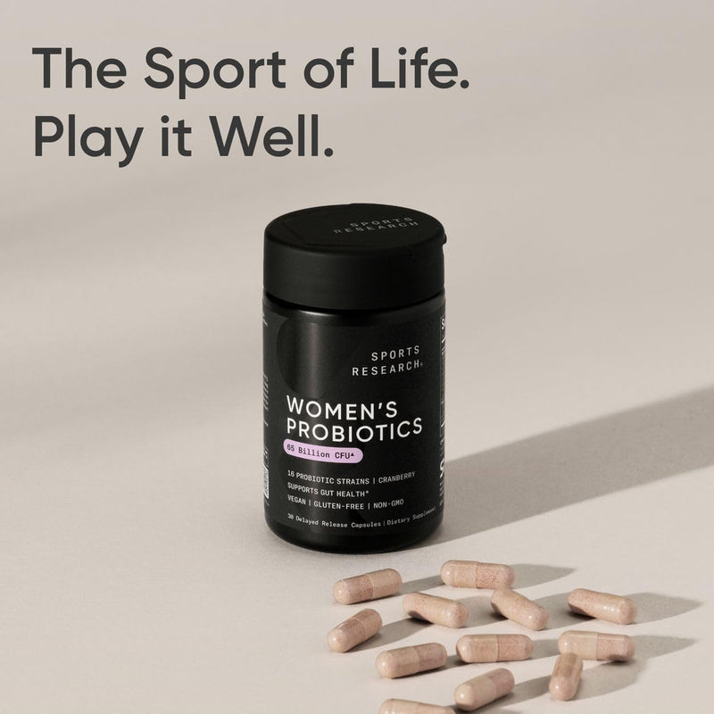 [Australia] - Sports Research Women's Probiotics with Prebiotics, 65 Billion CFU - Vegan Capsules for Gut Health & Digestive Support, Probiotics for Women with Cranberry - Non-GMO Verified & Gluten Free - 30 Count 